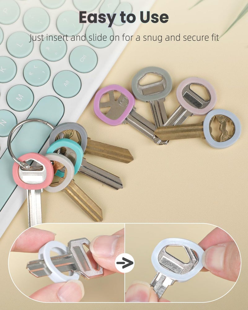 Uniclife 24 Pcs Key Caps, 0.9"" Round Key Covers Caps, Soft Stretchy Key Identifiers for Small Regular House Keys (Not Suitable for Square or Odd-Shaped Keys), 8 Colors - Image 5